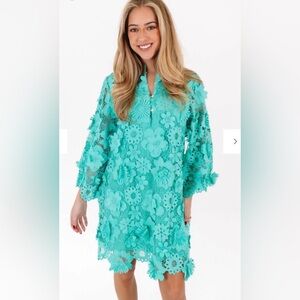 J Marie 3d lace seraphina Aqua Floral Lace Shift Dress - Women